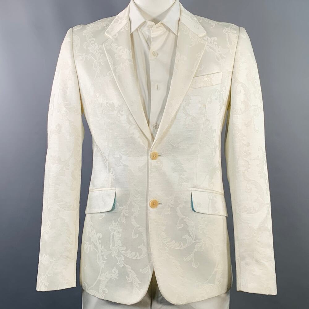 MOODS OF NORWAY Size 42 White Jacquard Cotton Blend Notch Lapel Sport Coat